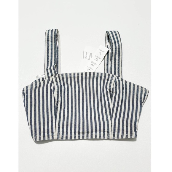 Zara Tops Zara Blue White Striped Denim Crop Top Bodice Corset